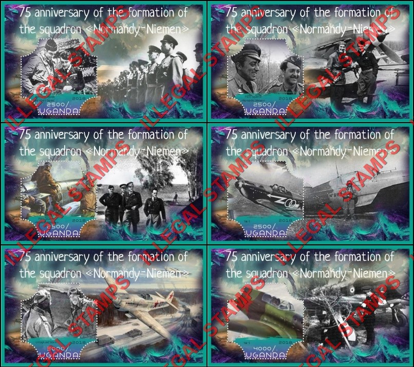Uganda 2018 World War II Squadron Normandy-Niemen Illegal Stamp Souvenir Sheets of 1 Uganda 2018 World War II Squadron Normandy-Niemen Illegal Stamp Souvenir Sheets of 1