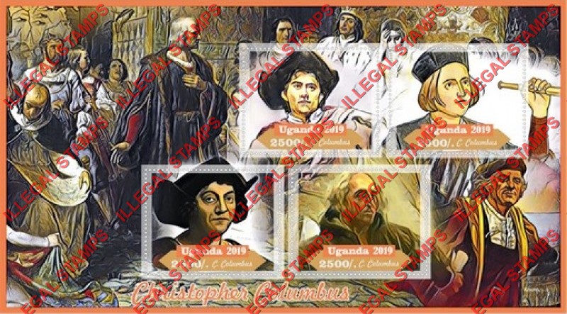 Uganda 2019 Christopher Columbus Illegal Stamp Souvenir Sheet of 4 Uganda 2019 Christopher Columbus Illegal Stamp Souvenir Sheet of 4