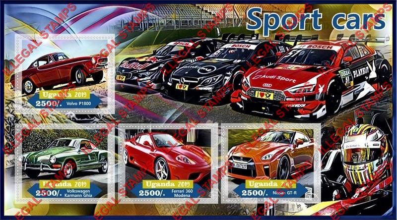 Uganda 2019 Sport Cars Illegal Stamp Souvenir Sheet of 4 Uganda 2019 Sport Cars Illegal Stamp Souvenir Sheet of 4