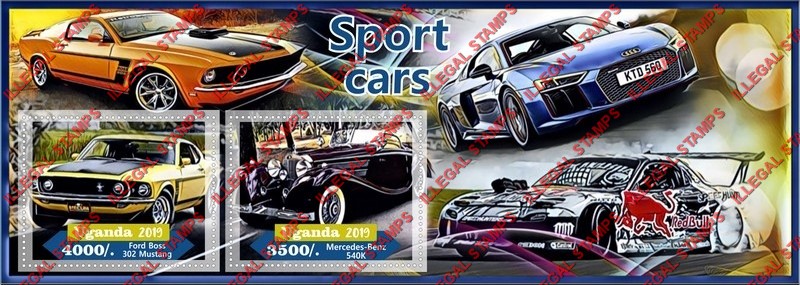 Uganda 2019 Sport Cars Illegal Stamp Souvenir Sheet of 2 Uganda 2019 Sport Cars Illegal Stamp Souvenir Sheet of 2