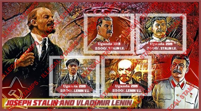 Uganda 2019 Stalin and Lenin Illegal Stamp Souvenir Sheet of 4 Uganda 2019 Stalin and Lenin Illegal Stamp Souvenir Sheet of 4