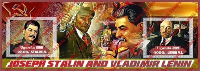 Uganda 2019 Stalin and Lenin Illegal Stamp Souvenir Sheet of 2 Uganda 2019 Stalin and Lenin Illegal Stamp Souvenir Sheet of 2