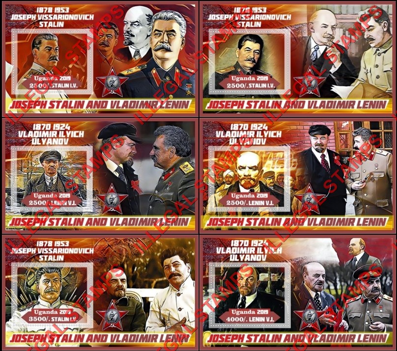 Uganda 2019 Stalin and Lenin Illegal Stamp Souvenir Sheets of 1 Uganda 2019 Stalin and Lenin Illegal Stamp Souvenir Sheets of 1