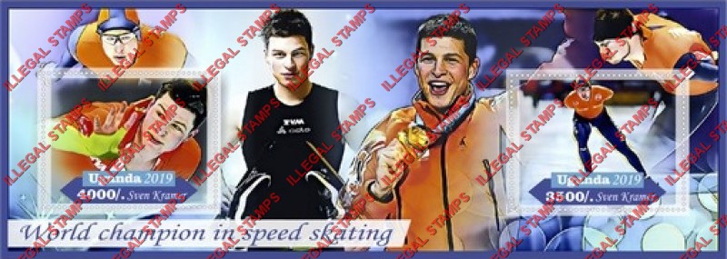 Uganda 2019 World Champion Speed Skater Sven Kramer Illegal Stamp Souvenir Sheet of 2 Uganda 2019 World Champion Speed Skater Sven Kramer Illegal Stamp Souvenir Sheet of 2