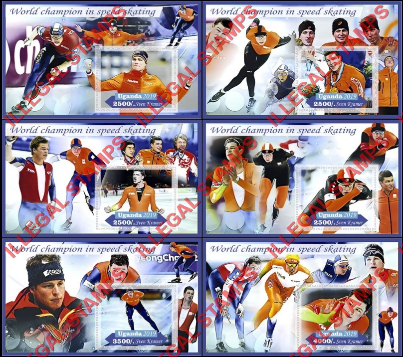 Uganda 2019 World Champion Speed Skater Sven Kramer Illegal Stamp Souvenir Sheets of 1 Uganda 2019 World Champion Speed Skater Sven Kramer Illegal Stamp Souvenir Sheets of 1