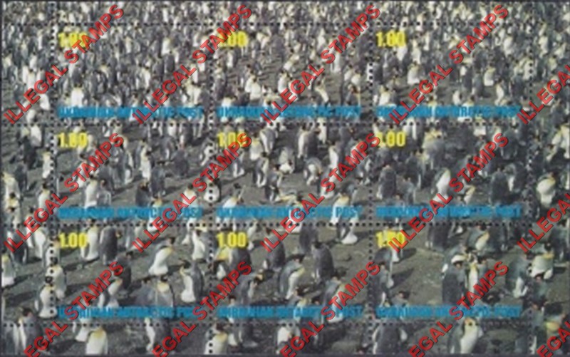Ukrainian Antarctic Post 1998 Penguins Counterfeit Illegal Stamp Souvenir Sheet of 9 (Sheet 3)