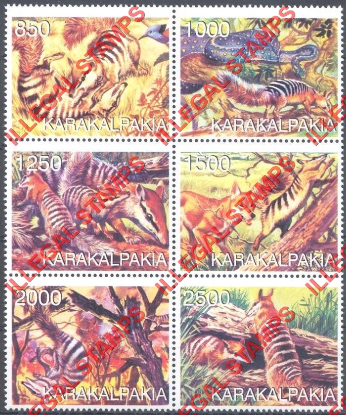 KARAKALPAKIA 1998 Animals Counterfeit Illegal Stamp Set of 6 KARAKALPAKIA 1998 Animals Counterfeit Illegal Stamp Set of 6