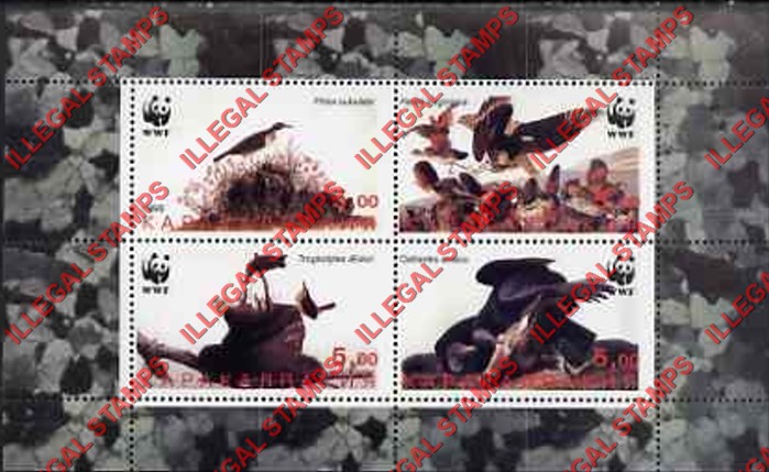 KARAKALPAKIA 1998 Birds with WWF Logo Counterfeit Illegal Stamp Souvenir Sheet of 4 KARAKALPAKIA 1998 Birds with WWF Logo Counterfeit Illegal Stamp Souvenir Sheet of 4