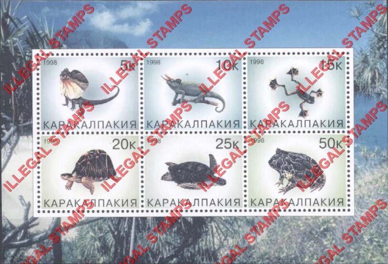 KARAKALPAKIA 1998 Frogs and Turtles Counterfeit Illegal Stamp Souvenir Sheet of 6 KARAKALPAKIA 1998 Frogs and Turtles Counterfeit Illegal Stamp Souvenir Sheet of 6