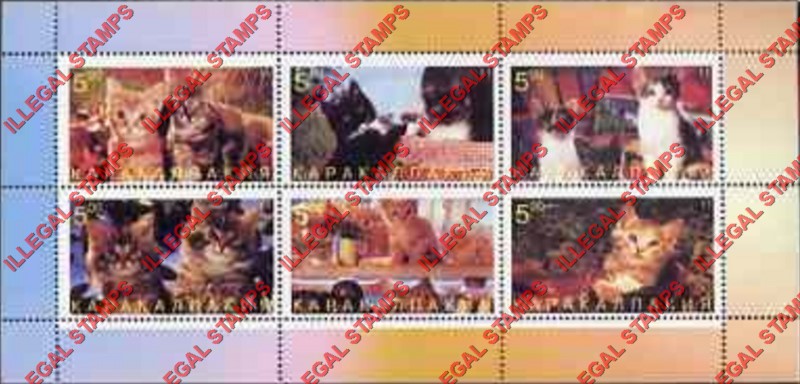 KARAKALPAKIA 1998 Kittens Cats Counterfeit Illegal Stamp Souvenir Sheet of 6 KARAKALPAKIA 1998 Kittens Cats Counterfeit Illegal Stamp Souvenir Sheet of 6