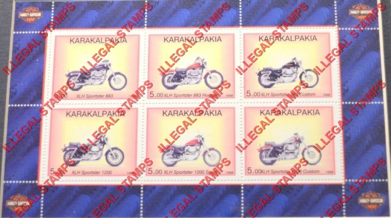 KARAKALPAKIA 1998 Motorcycles Harley Davidson Counterfeit Illegal Stamp Souvenir Sheet of 6 KARAKALPAKIA 1998 Motorcycles Harley Davidson Counterfeit Illegal Stamp Souvenir Sheet of 6