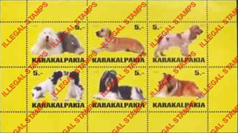 KARAKALPAKIA 1999 Dogs Counterfeit Illegal Stamp Souvenir Sheet of 6 (Sheet 2) KARAKALPAKIA 1999 Dogs Counterfeit Illegal Stamp Souvenir Sheet of 6 (Sheet 2)