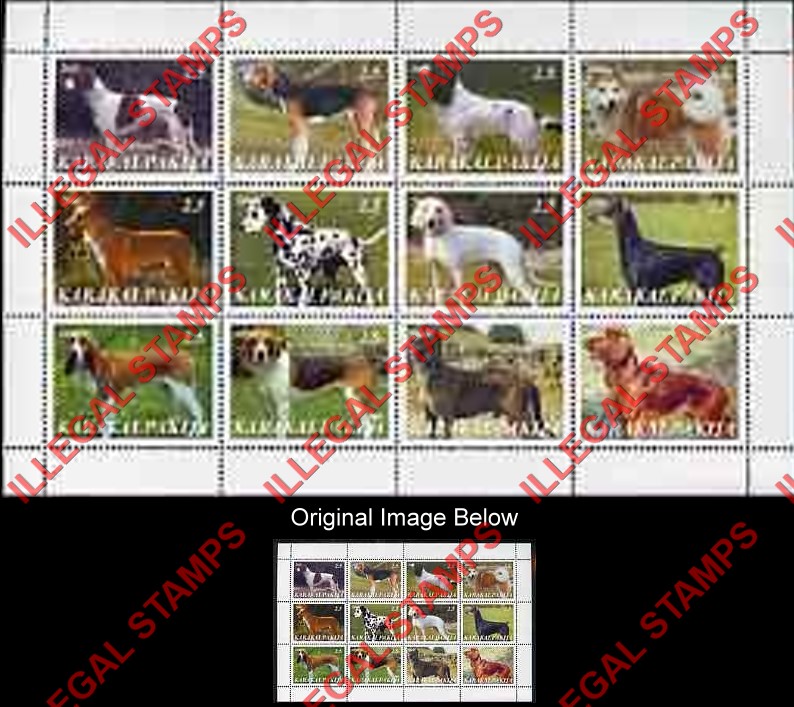 KARAKALPAKIA 2000 Dogs Counterfeit Illegal Stamp Souvenir Sheet of 12 KARAKALPAKIA 2000 Dogs Counterfeit Illegal Stamp Souvenir Sheet of 12