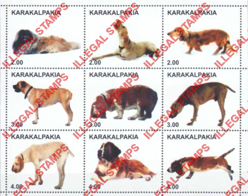 KARAKALPAKIA 2000 Dogs Counterfeit Illegal Stamp Souvenir Sheet of 9 KARAKALPAKIA 2000 Dogs Counterfeit Illegal Stamp Souvenir Sheet of 9