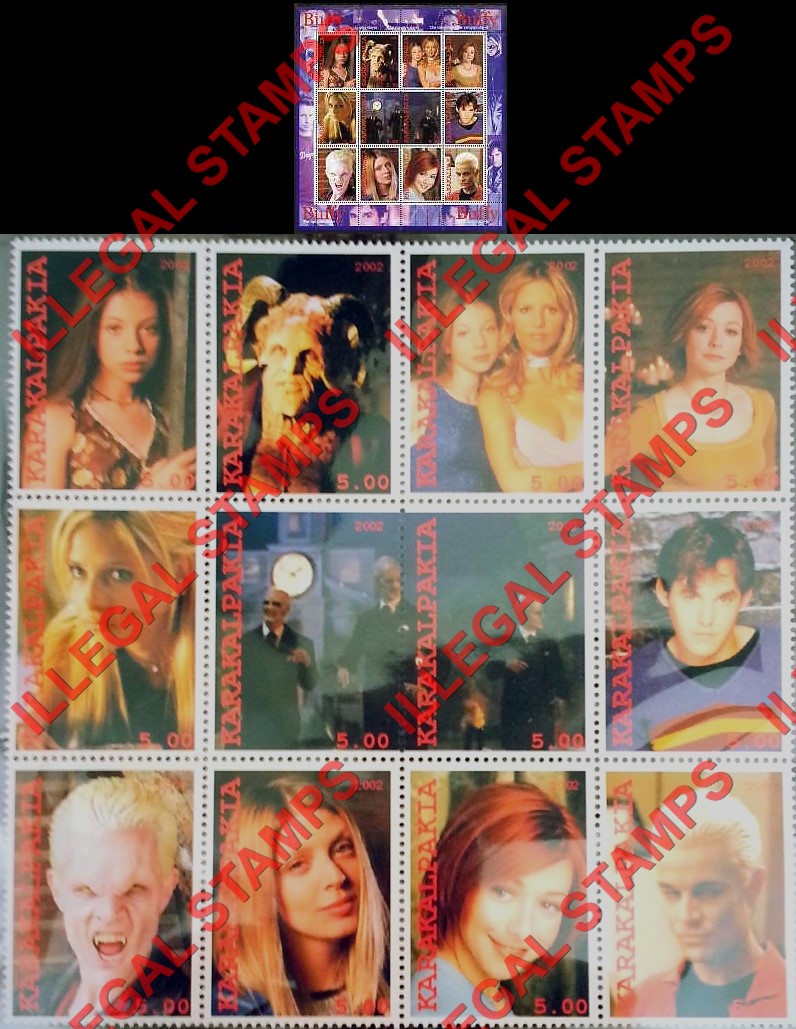 KARAKALPAKIA 2002 Buffy the Vampire Slayer Counterfeit Illegal Stamp Souvenir Sheet of 12 (Sheet 2) KARAKALPAKIA 2002 Buffy the Vampire Slayer Counterfeit Illegal Stamp Souvenir Sheet of 12 (Sheet 2)
