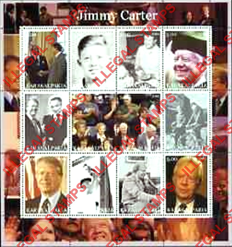 KARAKALPAKIA 2002 Jimmy Carter Counterfeit Illegal Stamp Souvenir Sheet of 12 KARAKALPAKIA 2002 Jimmy Carter Counterfeit Illegal Stamp Souvenir Sheet of 12