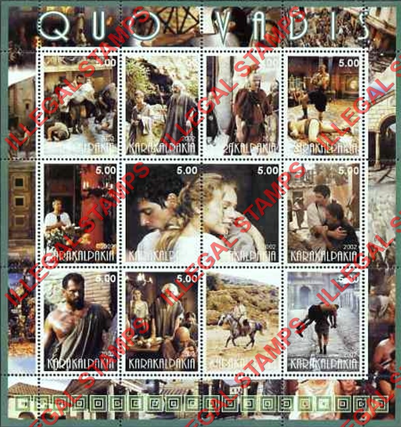 KARAKALPAKIA 2002 Quo Vadis Movie Counterfeit Illegal Stamp Souvenir Sheet of 12 (Sheet 1) KARAKALPAKIA 2002 Quo Vadis Movie Counterfeit Illegal Stamp Souvenir Sheet of 12 (Sheet 1)