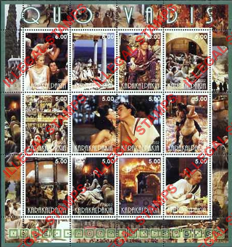 KARAKALPAKIA 2002 Quo Vadis Movie Counterfeit Illegal Stamp Souvenir Sheet of 12 (Sheet 2) KARAKALPAKIA 2002 Quo Vadis Movie Counterfeit Illegal Stamp Souvenir Sheet of 12 (Sheet 2)