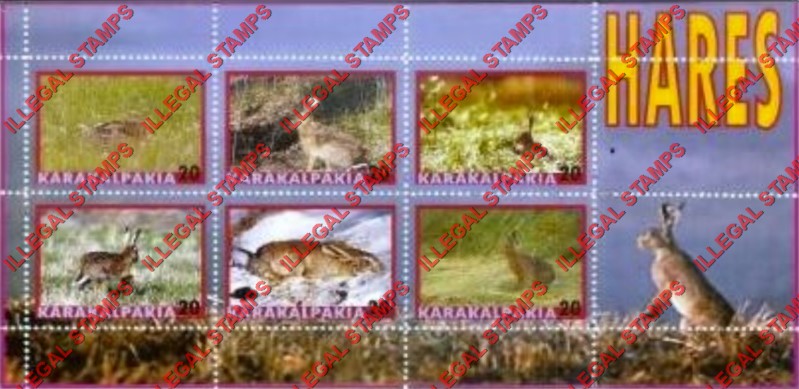 KARAKALPAKIA 2006 Hares Rabbits Counterfeit Illegal Stamp Souvenir Sheet of 6 KARAKALPAKIA 2006 Hares Rabbits Counterfeit Illegal Stamp Souvenir Sheet of 6