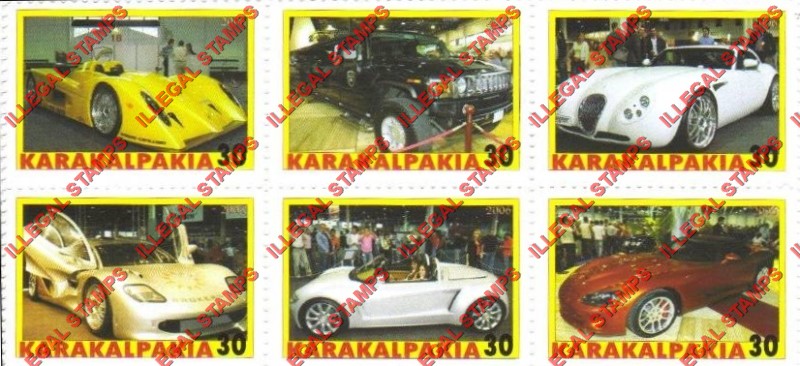 KARAKALPAKIA 2006 Sports Cars Counterfeit Illegal Stamp Block of 6 KARAKALPAKIA 2006 Sports Cars Counterfeit Illegal Stamp Block of 6