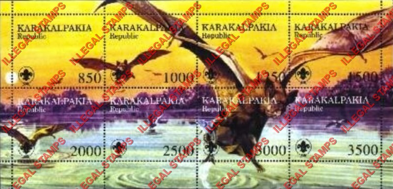 KARAKALPAKIA REPUBLIC 1997 Bats with Scouts Logo Counterfeit Illegal Stamp Souvenir Sheet of 8 KARAKALPAKIA REPUBLIC 1997 Bats with Scouts Logo Counterfeit Illegal Stamp Souvenir Sheet of 8