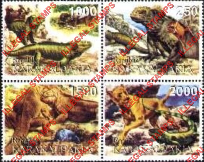 KARAKALPAKIA REPUBLIC 1998 Dinosaurs Counterfeit Illegal Stamp Set of 4 KARAKALPAKIA REPUBLIC 1998 Dinosaurs Counterfeit Illegal Stamp Set of 4