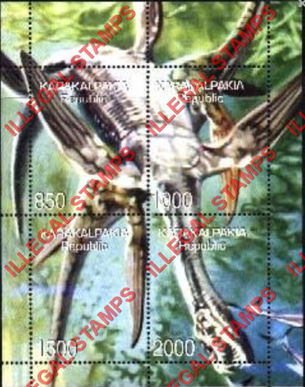 KARAKALPAKIA REPUBLIC 1999 Dinosaurs Counterfeit Illegal Stamp Souvenir Sheet of 4 KARAKALPAKIA REPUBLIC 1999 Dinosaurs Counterfeit Illegal Stamp Souvenir Sheet of 4