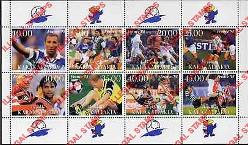 KARAKALPAKIA REPUBLIC 1999 Football Soccer Francia '98 Counterfeit Illegal Stamp Souvenir Sheet of 8 KARAKALPAKIA REPUBLIC 1999 Football Soccer Francia '98 Counterfeit Illegal Stamp Souvenir Sheet of 8
