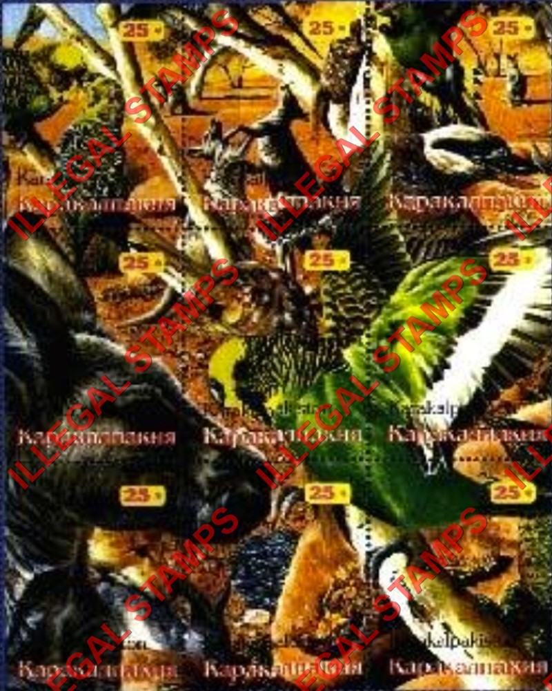 KARAKALPAKISTON 1999 Animals and Birds Counterfeit Illegal Stamp Souvenir Sheet of 9 (Sheet 2) KARAKALPAKISTON 1999 Animals and Birds Counterfeit Illegal Stamp Souvenir Sheet of 9 (Sheet 2)