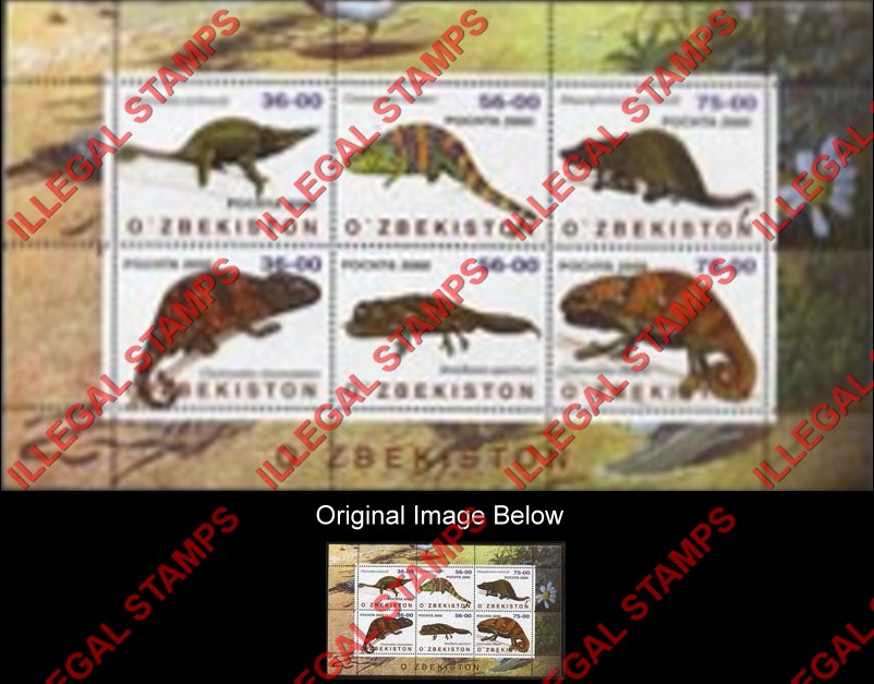 O’ZBEKISTON 2000 Chameleons Reptiles Lizards Animals Counterfeit Illegal Stamp Souvenir Sheet of 6 O’ZBEKISTON 2000 Chameleons Reptiles Lizards Animals Counterfeit Illegal Stamp Souvenir Sheet of 6