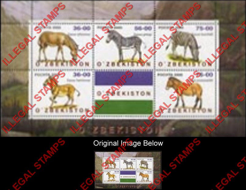 O’ZBEKISTON 2000 Horses Perissodactyla Counterfeit Illegal Stamp Souvenir Sheet of 5 Plus Label O’ZBEKISTON 2000 Horses Perissodactyla Counterfeit Illegal Stamp Souvenir Sheet of 5 Plus Label