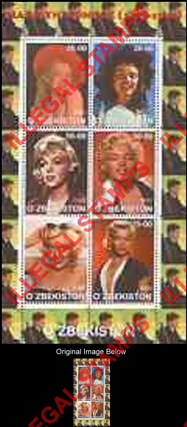 O’ZBEKISTON 2000 Marilyn Monroe Counterfeit Illegal Stamp Souvenir Sheet of 6 O’ZBEKISTON 2000 Marilyn Monroe Counterfeit Illegal Stamp Souvenir Sheet of 6