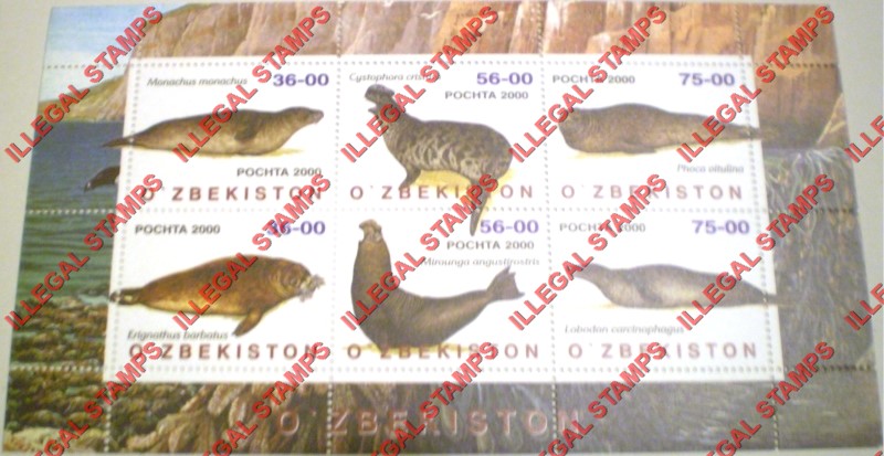 O’ZBEKISTON 2000 Seals and Sea Lions Counterfeit Illegal Stamp Souvenir Sheet of 6 O’ZBEKISTON 2000 Seals and Sea Lions Counterfeit Illegal Stamp Souvenir Sheet of 6
