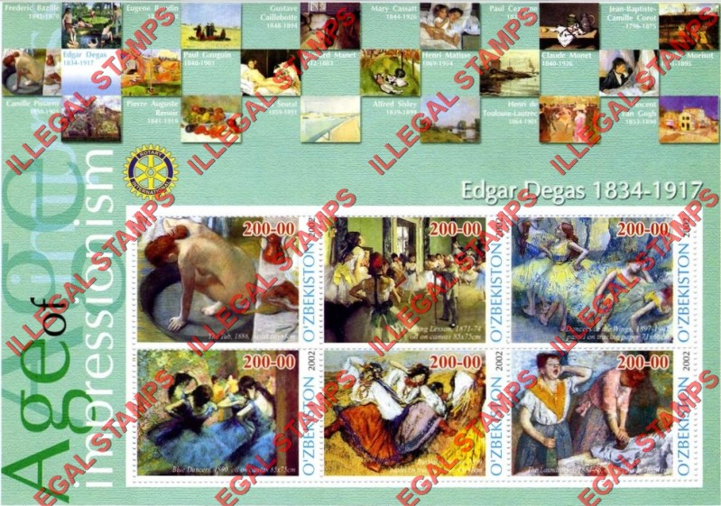 O’ZBEKISTON 2002 Paintings Impressionists Edgar Degas Counterfeit Illegal Stamp Souvenir Sheet of 6 O’ZBEKISTON 2002 Paintings Impressionists Edgar Degas Counterfeit Illegal Stamp Souvenir Sheet of 6