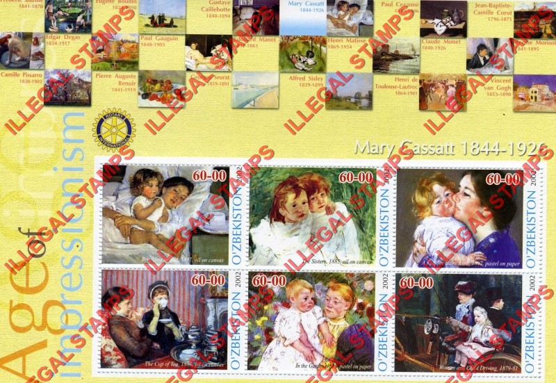 O’ZBEKISTON 2002 Paintings Impressionists Mary Cassatt Counterfeit Illegal Stamp Souvenir Sheet of 6 O’ZBEKISTON 2002 Paintings Impressionists Mary Cassatt Counterfeit Illegal Stamp Souvenir Sheet of 6