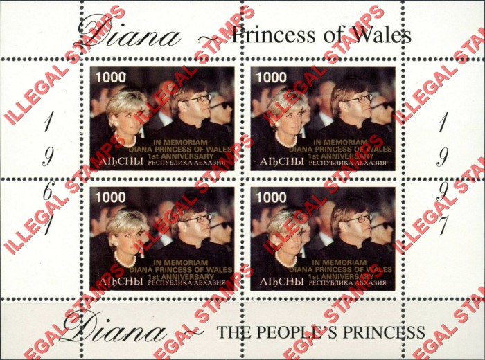 Abkhazia Princess Diana Memoriam Illegal Stamps Abkhazia Princess Diana Memoriam Illegal Stamps