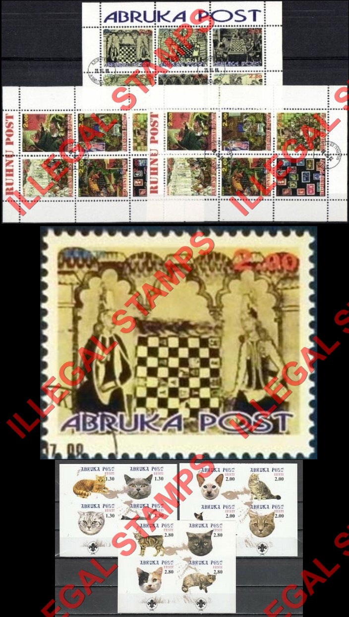 Abruka Post Chess and Cats Illegal Stamps Abruka Post Chess and Cats Illegal Stamps