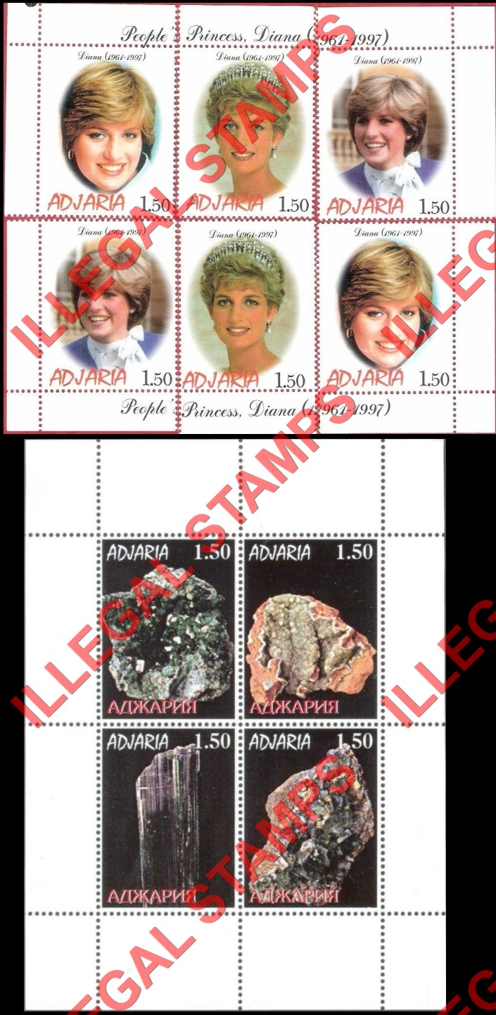 Adjaria 1998 Princess Diana and Minerals Illegal Stamps Adjaria 1998 Princess Diana and Minerals Illegal Stamps