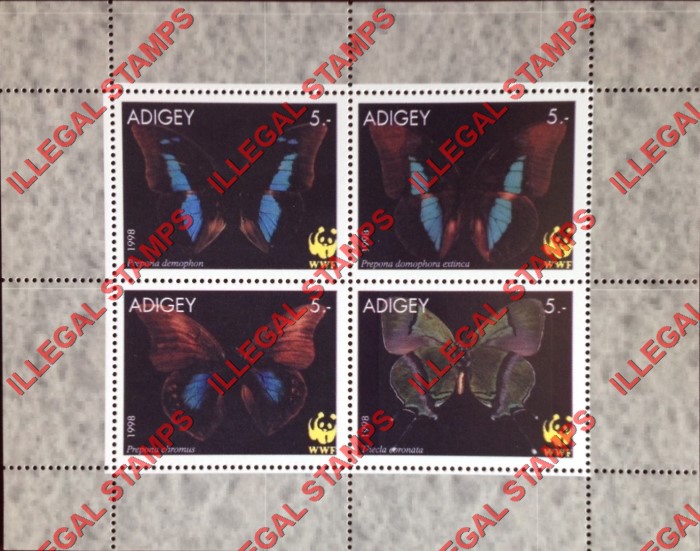 Republic of Adygea 1998 Butterflies Illegal Stamps Republic of Adygea 1998 Butterflies Illegal Stamps