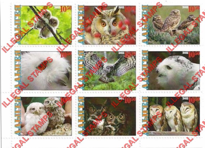 Republic of Adygea 2011 Owls Illegal Stamps Republic of Adygea 2011 Owls Illegal Stamps