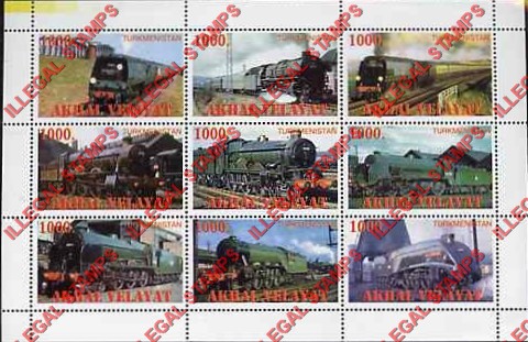 Akhal Velayat 1999 Trains Illegal Stamps Akhal Velayat 1999 Trains Illegal Stamps