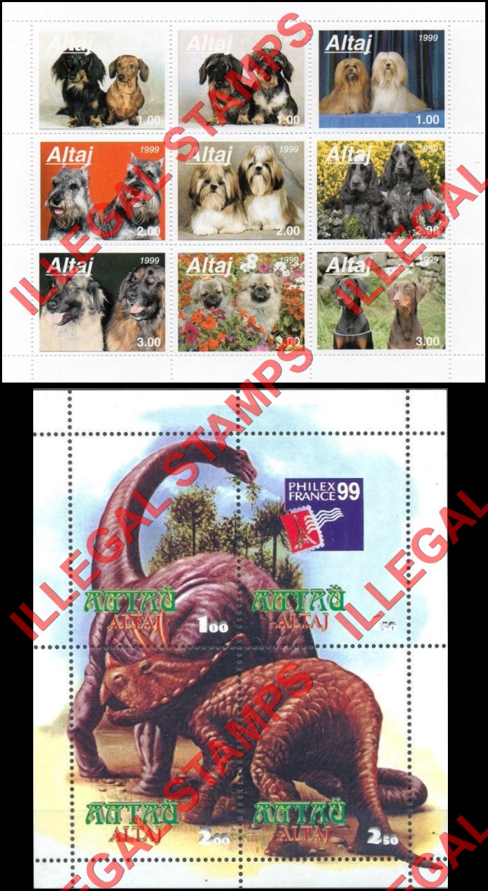 Altai Region 1999 Dogs and Dinosaurs Illegal Stamps Altai Region 1999 Dogs and Dinosaurs Illegal Stamps