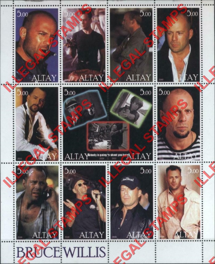 Altai Region 2000 Bruce Willis Illegal Stamps Altai Region 2000 Bruce Willis Illegal Stamps