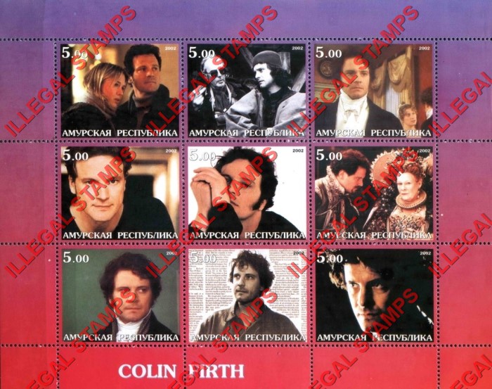Amurskaya Province 2002 Colin Firth Illegal Stamps Amurskaya Province 2002 Colin Firth Illegal Stamps