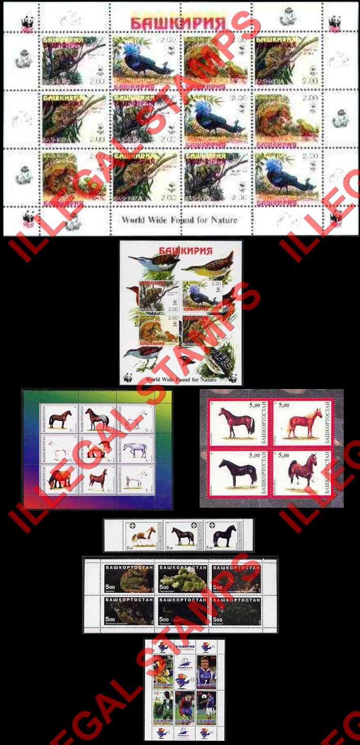Republic of Bashkortostan 1998 WWF, Horses, Minerals and Soccer Illegal Stamps Republic of Bashkortostan 1998 WWF, Horses, Minerals and Soccer Illegal Stamps