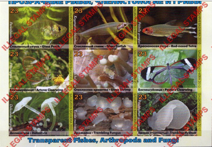 Republic of Bashkortostan 2010 Transparent Fish, Anthropoda and Fungi Illegal Stamps Republic of Bashkortostan 2010 Transparent Fish, Anthropoda and Fungi Illegal Stamps