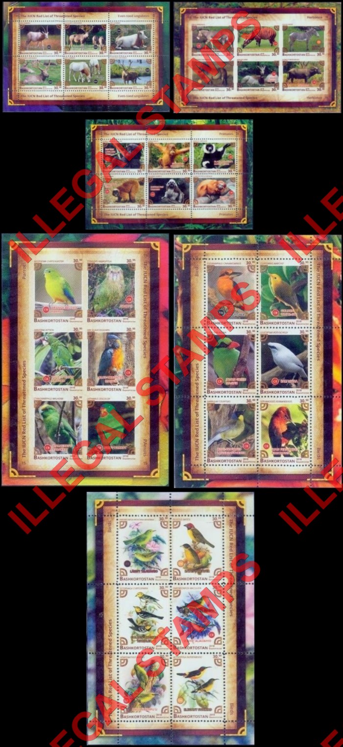Republic of Bashkortostan 2018 Endangered Species Birds and Animals Illegal Stamps Republic of Bashkortostan 2018 Endangered Species Birds and Animals Illegal Stamps