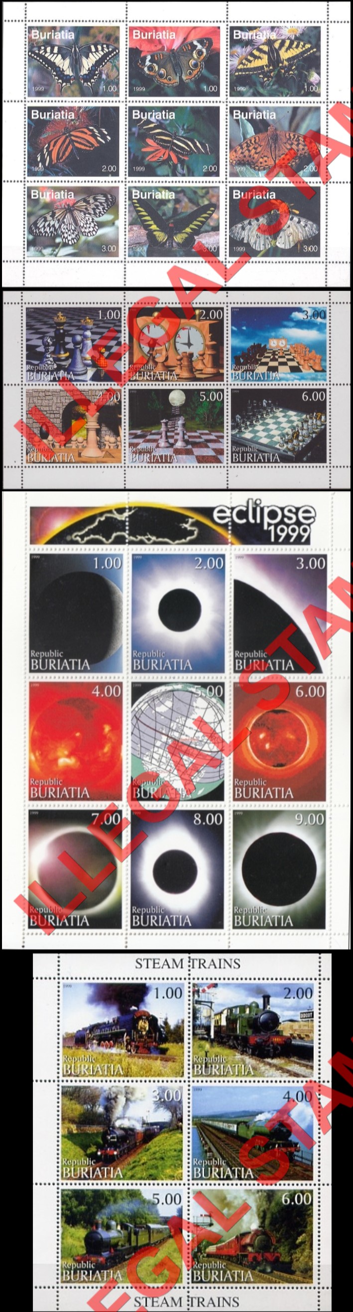 Republic of Buriatia 1999 Illegal Stamps Republic of Buriatia 1999 Illegal Stamps