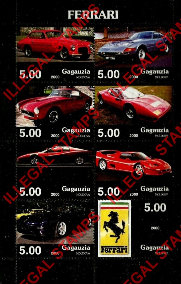 Gagauzia 2000 Ferrari Illegal Stamps Gagauzia 2000 Ferrari Illegal Stamps