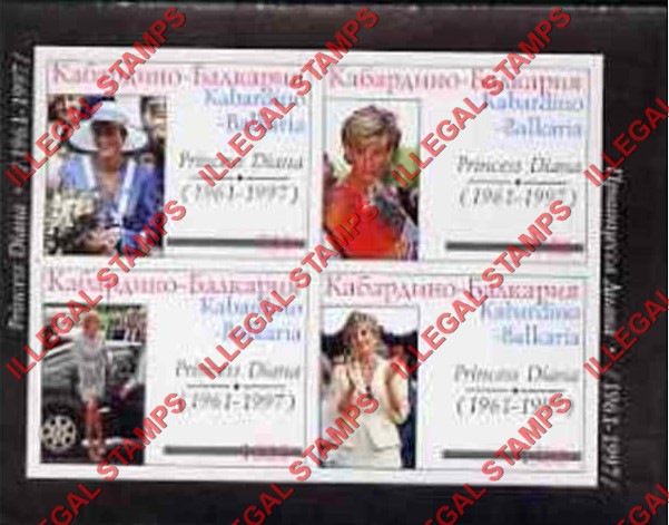 Kabardo-Balkaria 1997 Princess Diana Illegal Stamps Kabardo-Balkaria 1997 Princess Diana Illegal Stamps